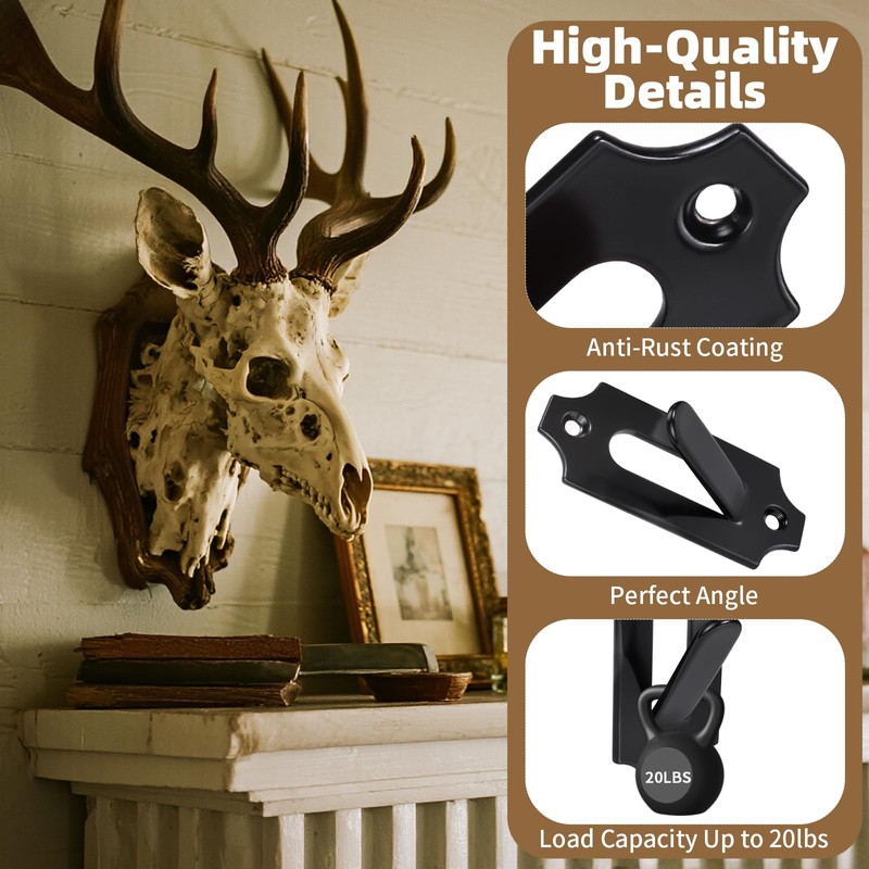 3 Pack European Deer Skull Mount Hanger, Stainless Steel/Wall Mount/Easy