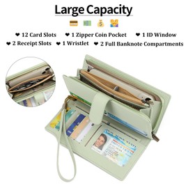GAEKEAO Womens Wallets Large Capacity Leather Card Holder RFID Blocking Wristlet Clutch Travel Ladies Long Purse