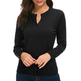 Urban CoCo Women's Button Down Knit Short Sweater Cardigan (S, Black)