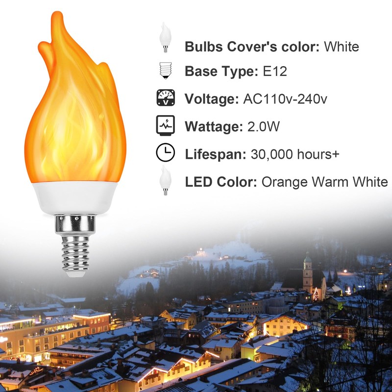 OHLGT Upgrade E12 Flame Bulbs 8 Pack, 3 Mode LED