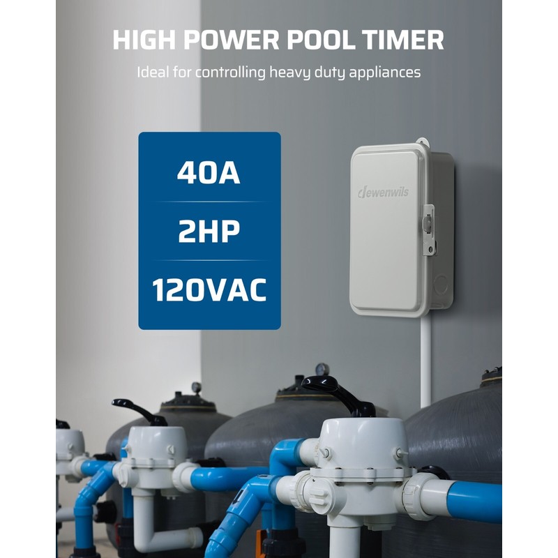 DEWENWILS Pool Timer, Outdoor Digital Timer Box, 2HP 40A 120VAC,