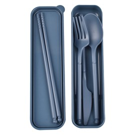 Camping Utensil Set, Reusable Utensils Set with Case, Plastic Cutlery Set Forks Spoon Tableware Chopsticks, Portable Cutlery Set for Travel Picnic Camping or Daily Use (Dark Blue)