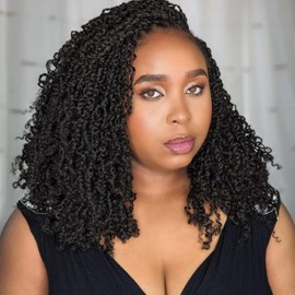 Eerya 14 Inch Yanky Twist Crochet Hair for Women 8 Packs Fluffy Prelooped Senegalese Spring Mini Yankee Yaki Twists Crochet Braids Synthetic Braiding Hair Extensions (14 inch, 1B)