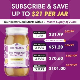 TrueSeaMoss Wildcrafted Irish Sea Moss Gel | Multiple Flavors – Rich in Minerals & Vitamins –   supports immune, improves digestion, boost energy, skin & hair health - Made in USA:_Passion fruit_2 Pack