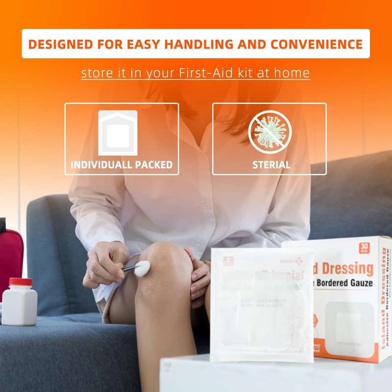 [6''x6''-30count]Carbou Island Dressing Bordered Gauze Sterile Individually Wrapped Gauze Pads,Highly