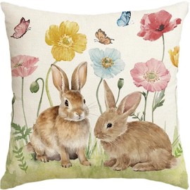 HLCYGJIN Easter Pillow Covers 18x18 inch Happy Easter Hunny Bunny Throw Pillow Covers Bunny Spring Cushion Case for Sofa Couch Bedroom Holiday Festivals Home Decor 12