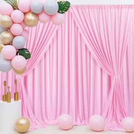 10 ft x 40 ft Wrinkle Free Baby Pink Backdrop Curtain Panels, Polyester Photography Backdrop Drapes, Wedding Party Home Decoration Supplies