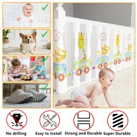 Vomurra Balcony Safety Net for Kids,31.5'' X 79'' Child Safety Net Magic Safety Gate for Kids, Pets, Toys Banister Stair Mesh Baby Proofing Balcony Banister Stair Net Indoor and Outdoor