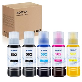 Aomya 502 T502 Ink Refill Bottles for EcoTank ET-2850 ET-3760 ET-3850 ET-4750 ET-4760 ET-3750 ET-2760 ET-3710 ET-3760 ET-2700 ET-2750 ET-3700 ET-4750 ST-3000 ST-4000 Printer(2BK/C/M/Y) 502 Ink