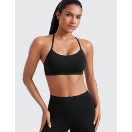 CRZ YOGA Butterluxe Womens Y Back Sports Bra - Padded Racerback Low Impact Spaghetti Thin Strap Workout Yoga Top Black Small