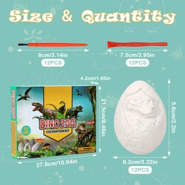 TAIHOBO Pack of 12 Dino Egg Toys, Dino Excavation Set for Children, Dino Eggs for Digging, Educational Toy for Children, Dinosaur Toy Made of Plaster Plastic for Boys and Girls from 3 Years
