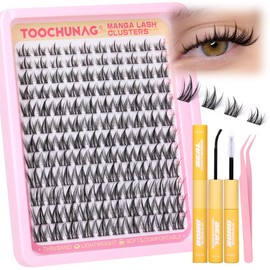 Manga Lash Clusters Kit 8-14mm Natural Eyelash Clusters DIY Lash Extension Kit Anime Lashes Clusters Thin Band Individual Cluster Eyelash Extensions with Lash Glue&Tweezers by TOOCHUNAG
