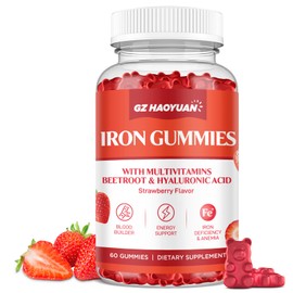 Iron Gummies for Women & Kids - Iron Supplement Gummies with Multivitamin for Blood Builder, Energy, Iron Deficiency & Anemia - Sugar Free Vegan Iron Gummies Strawberry 60 ct
