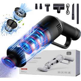 Handstaubsauger, 16000Pa Upgrade Handstaubsauger Akku Beutellos Testsieger, Akku Handstaubsauger Nass/Trocken,120W Autostaubsauger,Handstaubsauger Kabellos für Auto/Haus, Filter+Edelstahlsieb-Schwarz