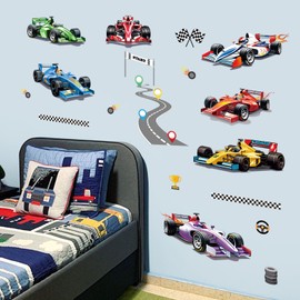 wondever Wall Sticker Racing Car Boy Wall Sticker Cars Vehicles Road Wall Sticker Wall Decoration for Children's Room Boys Baby Room Bedroom