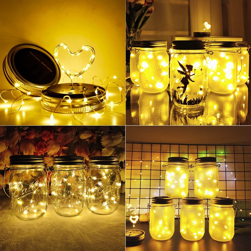 Solar Mason Jar Lights 10 Pack 20 LED Waterproof Outdoor