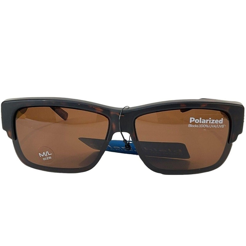 Solar Shield-Logan Polarized Rectangular Fits Over Sunglasses, Brown Tortoise, ML/MG