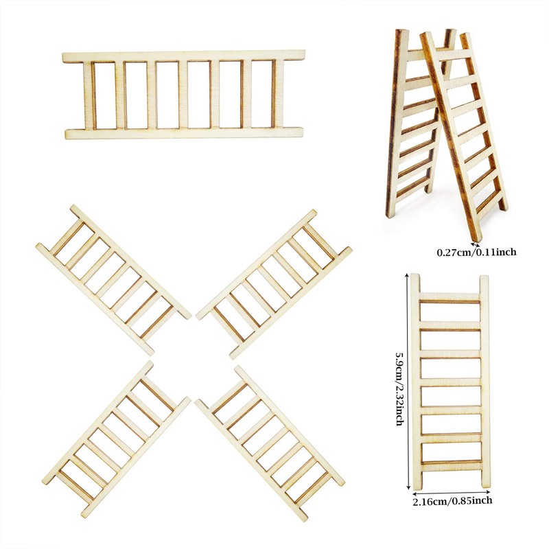 HONBAY 20PCS Wooden Mini Ladders Fairy Garden Accessories for Dollhouse