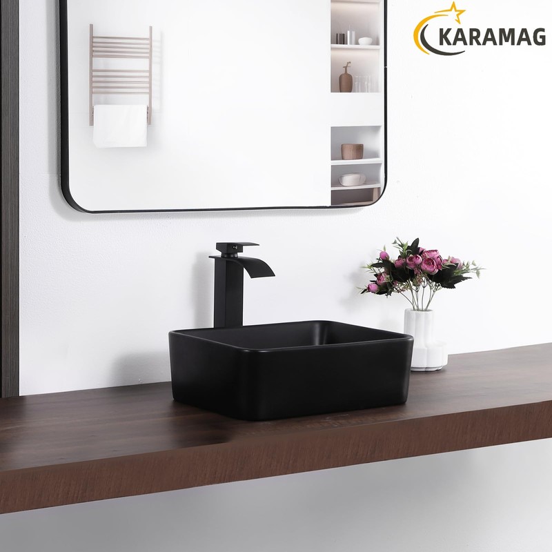 KARAMAG Black Vessel Sink Rectangle 16"x12" Bathroom Sink Rectangular Modern
