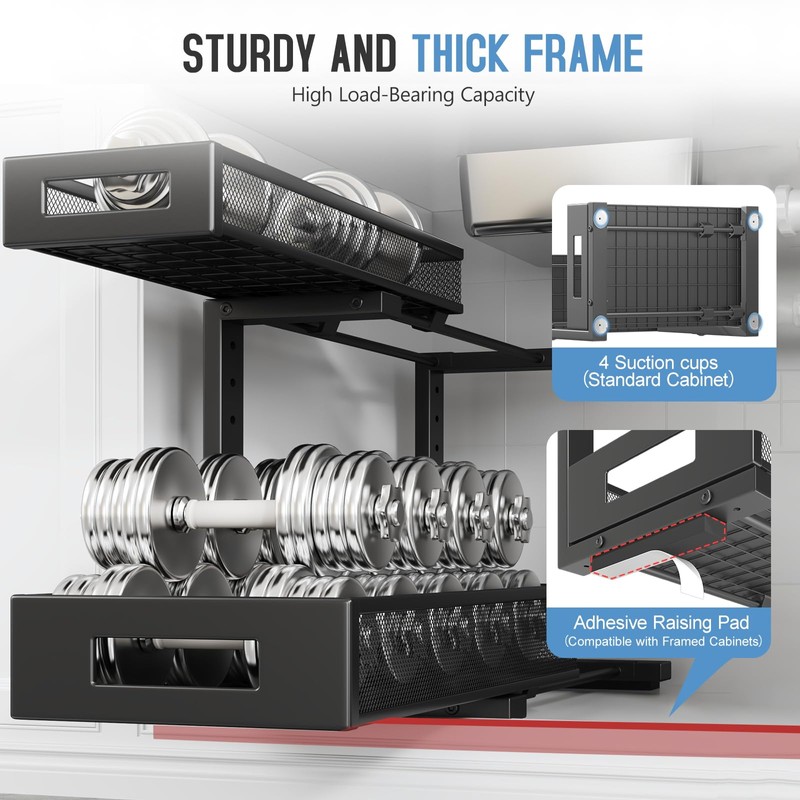 1 Pack 17IN Depth Under Sink Storage Organizer, Large 2-Tier
