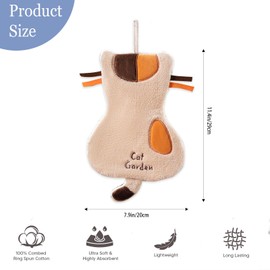 2-Pack Hanging Hand Towels, Cute Cartoon Thickened Towels, Perfect for Bathroom and Kitchen Use (Orange Cat)