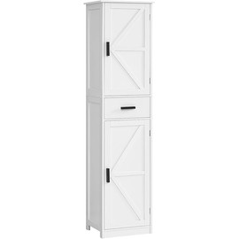 WEENFON Tall Bathroom Cabinet, Storage Cabinet with 6 Shelves & Drawer, Bathroom Storage Cabinet with Adjustable Shelves, Tall Cabinet for Living Room, Home Office, White
