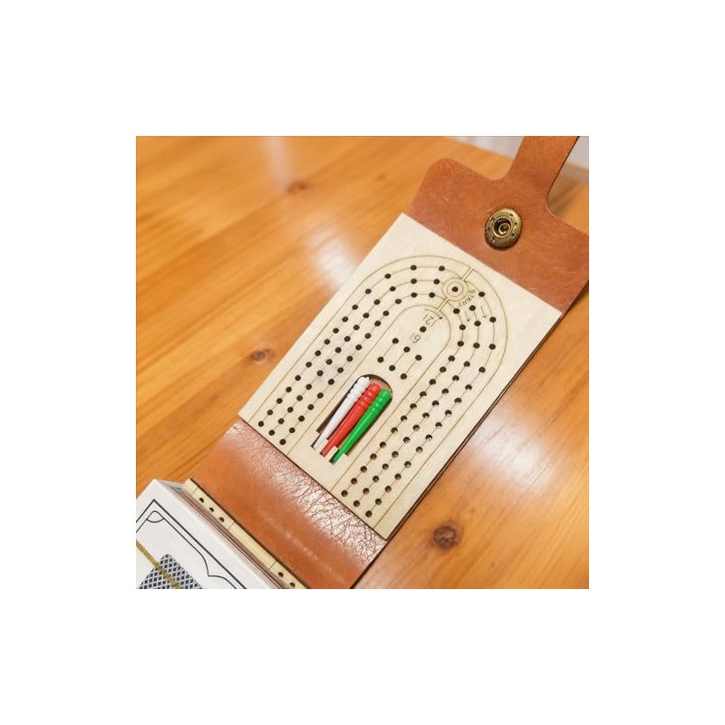 Travel Cribbage Board Game Set,Leather Foldable Cribbage Game with 6