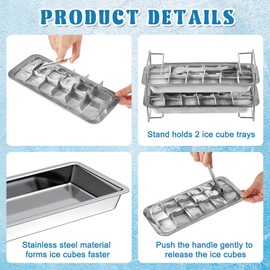 Vesici 4 Pack Stainless Steel Metal Ice Cube Trays with Easy Release Handle, Stand and 72 Ice Cube Slots for Easy Removal and Cleaning