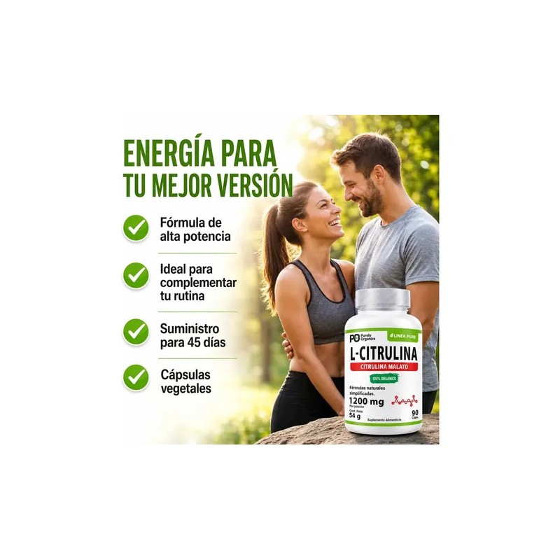 Citrulina Pure 1200mg Energía Rendimiento Recuperación Cápsulas Purely Organics