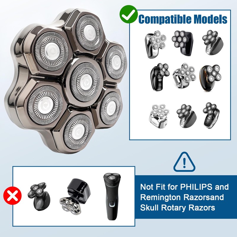 7D Magnetic Razor Head for Universal Head Shaver Men's Waterproof