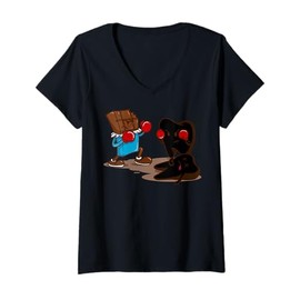 Womens Cartoon Character Boxing Candy Chocolate For Kids V-Neck T-Shirt