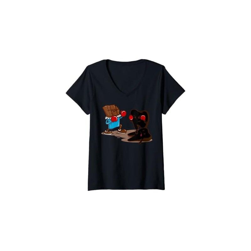 Womens Cartoon Character Boxing Candy Chocolate For Kids V-Neck T-Shirt
