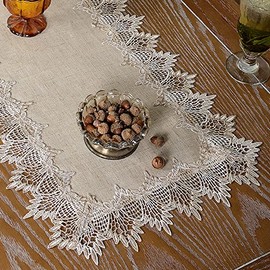 ARTABLE - Camino de mesa gris para café, granja, macramé rústico, con encaje, pequeño camino de mesa para cocina, hogar, picnic, decoración de boda (gris piedra, 16 x 36 pulgadas)