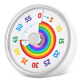 HIPPIH Visual Timer for Kids, 60 Minute Countdown Timers for Classroom Kitchen Office, Rainbow Disk Desk Timer Clock with Silent Operation, Pomodoro Timer Time Management Tools for Toddler ADHD White