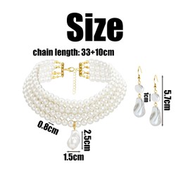 CHROMACRAFT 1 multi-layer pearl necklace, 1 pair specially shaped pearl earrings, vintage pearl jewellery, specially shaped pearl jewellery, fashionable women's necklace, Elee women's necklace
