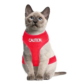 Dexil Colour Coded Cat Harness Warning Alert Vest Padded and Water Resistant Red CAUTION (S-M)