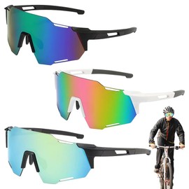 Mineup Pack of 3 Quick Glasses, Sunglasses, Cycling Glasses, Sports Sunglasses, Men Women, UV400 Polarised Cycling Glasses, Anti-UV Cycling Glasses for Cycling, Driving, Running, Golf, Fishing, Hiking
