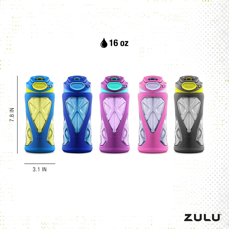 ZULU Torque 16oz Plastic Kids Water Bottle with Silicone Sleeve