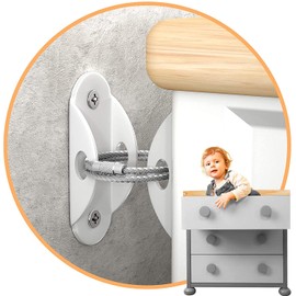 Furniture Anchors Furniture Straps, 6 Pcs Metal Child Proofing Furniture Wall Straps Anti Tip Furniture Straps Upgraded Furniture Anchor Straps Kit for Baby Pet Safety from Falling Furniture, White