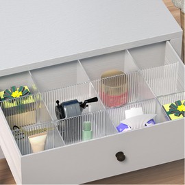 Onerbuy 8pcs Adjustable Grid Drawer Dividers DIY Plastic Closet Separator Tidy Organizer Container for Underwear Socks Belt Office Supplies(Transparent White)