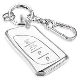 Coverforkey for Lexus Key Fob Cover with Upgraded Anti loss Durable Metal Keychain, Fashionable Soft Case for Lexus ES GX LC LS NX RC RX UX (4 buttons) Key (Silver, B1)