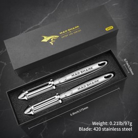 MAD SHARK Ultra Sharp Peeler,Flat/Serrated Blade 2 in 1–10 Years No-Rust,I-Shaped Stainless Steel Peelers,Vegetable Peeler with Ergonomic Non-Slip Handle,Potato Peelers for Kitchen 2pc