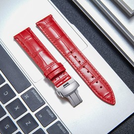BINLUN Leather Watch Strap Quick Release Strap with Silver Butterfly Deployment Buckle 12mm 13mm 14mm 16mm 17mm 18mm 19mm 20mm 21mm 22mm 23mm 24mm Watch Band for Men Women (Red,18mm)