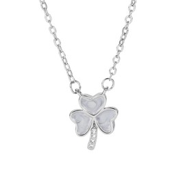 Cute Shamrock Pendant Necklace for Women Delicate Silver Plated Cz Irish Four Leaf Clover Charm Choker Adjustable Link Chain Good Luck St.Patrick's Day Jewelry Gifts for Mom Daughter Birthday (Silver)