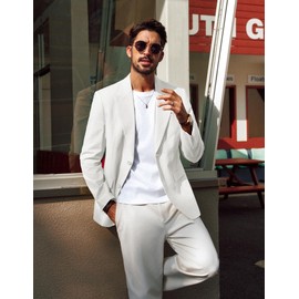 PJ PAUL JONES Mens Blazer Casual Cotton-Linen Sport Coat Lightweight Breathable Blazers 2 Button Lined Suit Jacket White
