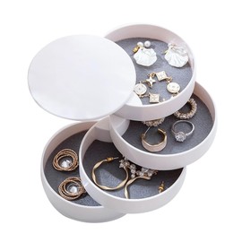 Round Shape Jewellery Box, 4 Levels Rotating Jewellery Box, 10 x 10 cm Jewellery Organiser, Jewellery Box Girls for Rings, Earrings, Necklaces, Girls (White)