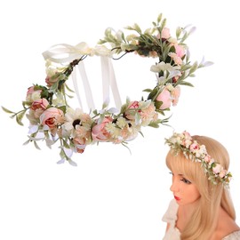 Norhogo Rose Flower Wreath Crown Headband, Flower Headbands, Flower Crown, Bridal Headband, Festival, Wedding, Women, Adjustable Belt for Women, Wedding, Ceremony, Festival, Party, Beach