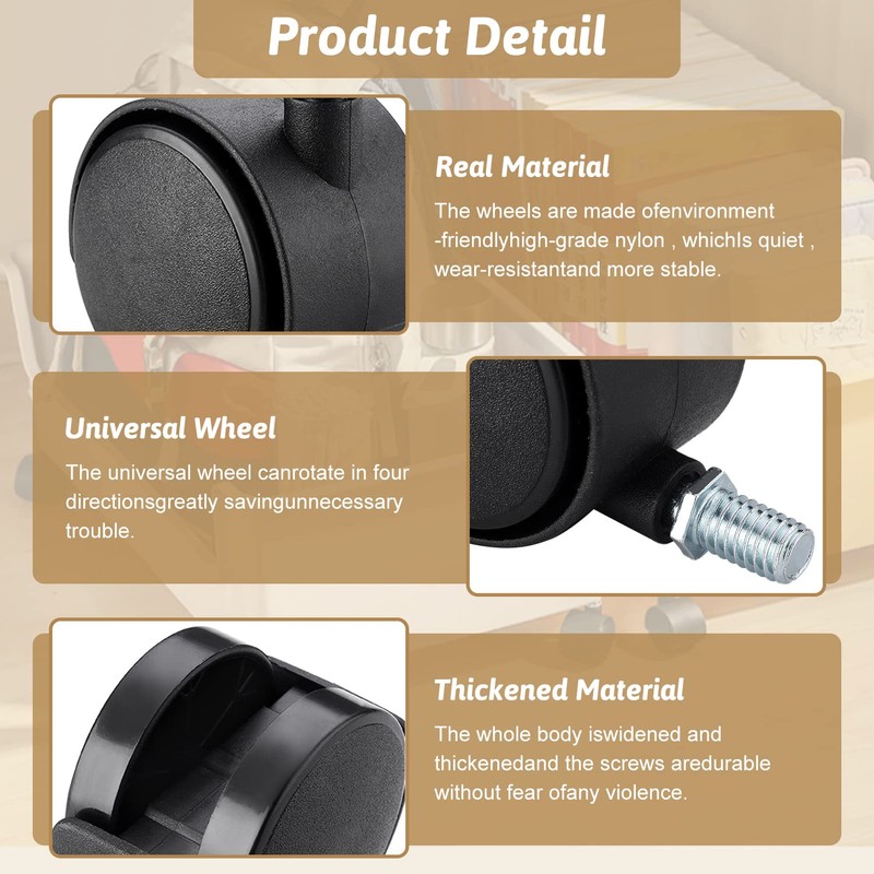 MroMax 1.15 Inch Swivel Caster Wheels 360 Degree Threaded Stem