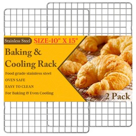 Qukaka 2PCS Cooling Racks for Cooking and Baking - 10" x 15"Heavy Duty Stainless Steel Wire Rack for Baking, Grilling, Roasting - Oven & Dishwasher Safe - Fits Jelly Roll Sheet Pan-Silver