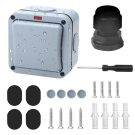 20A IP66 Universal Switch Light Switch Outdoor Weatherproof Switch Switch Independent Switch and Indicator Light Switch Surface-Mounted Outdoor Switch for Outdoor Garden Balcony Grey